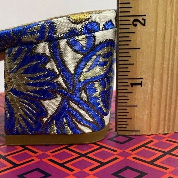 NWB NWT $373 Tory Burch Metallic Floral Valentina 45 MM Bow Barricade Sandals 7 - Picture 8 of 9